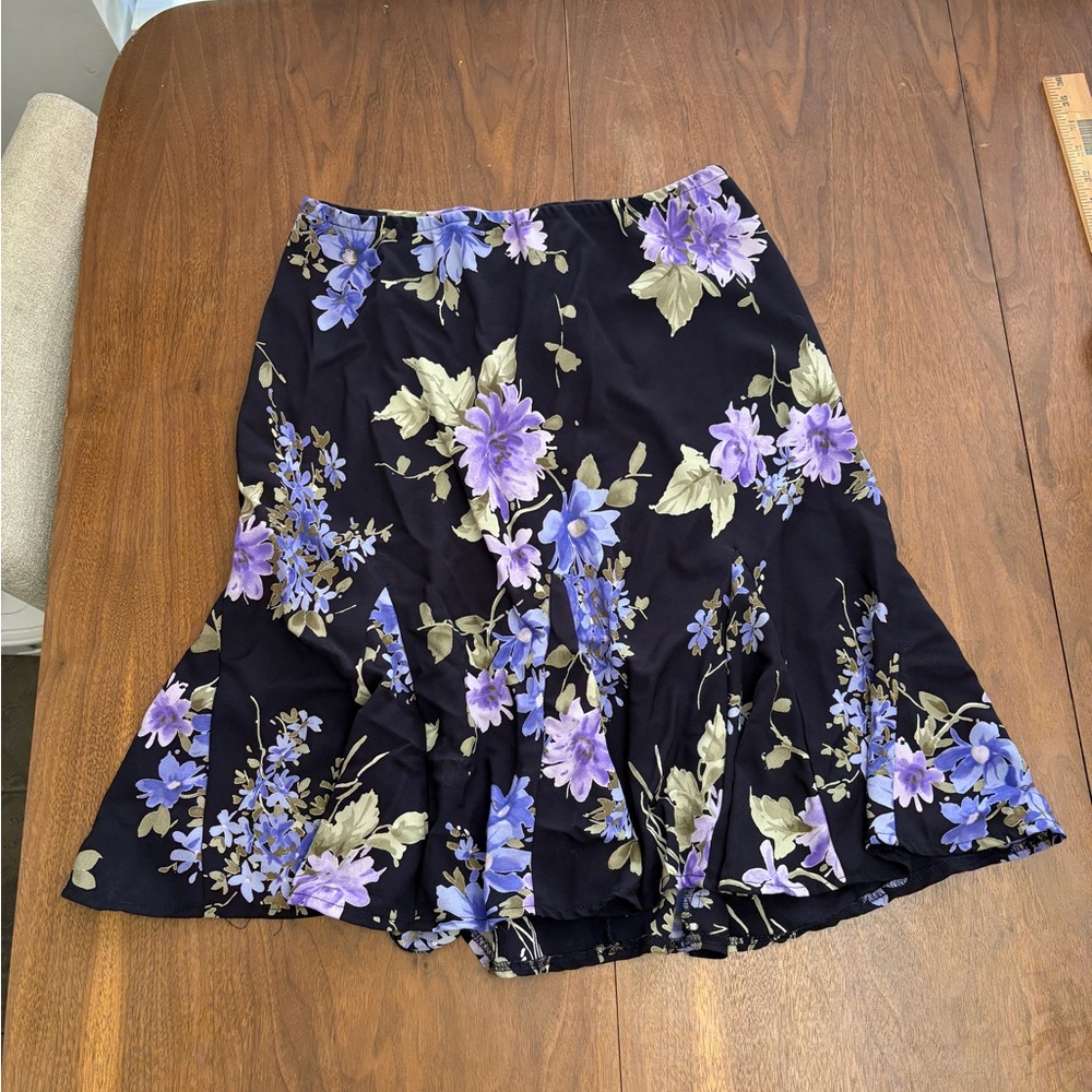 Karin Stevens Black Skirt with Purple Floral Design